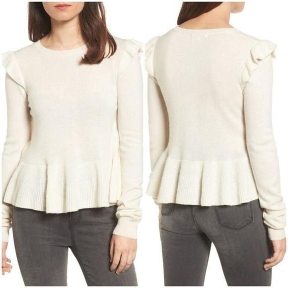 Rebecca Minkoff Regina Ruffle Wool & Cashmere Sweater in Ivory White Size Small - Picture 1 of 6